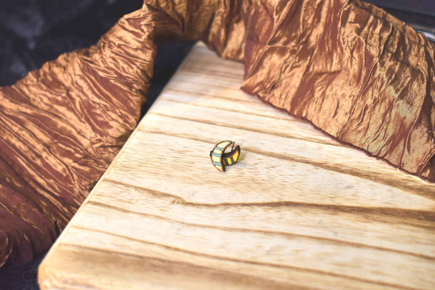 Striped Crescent Moon Earring