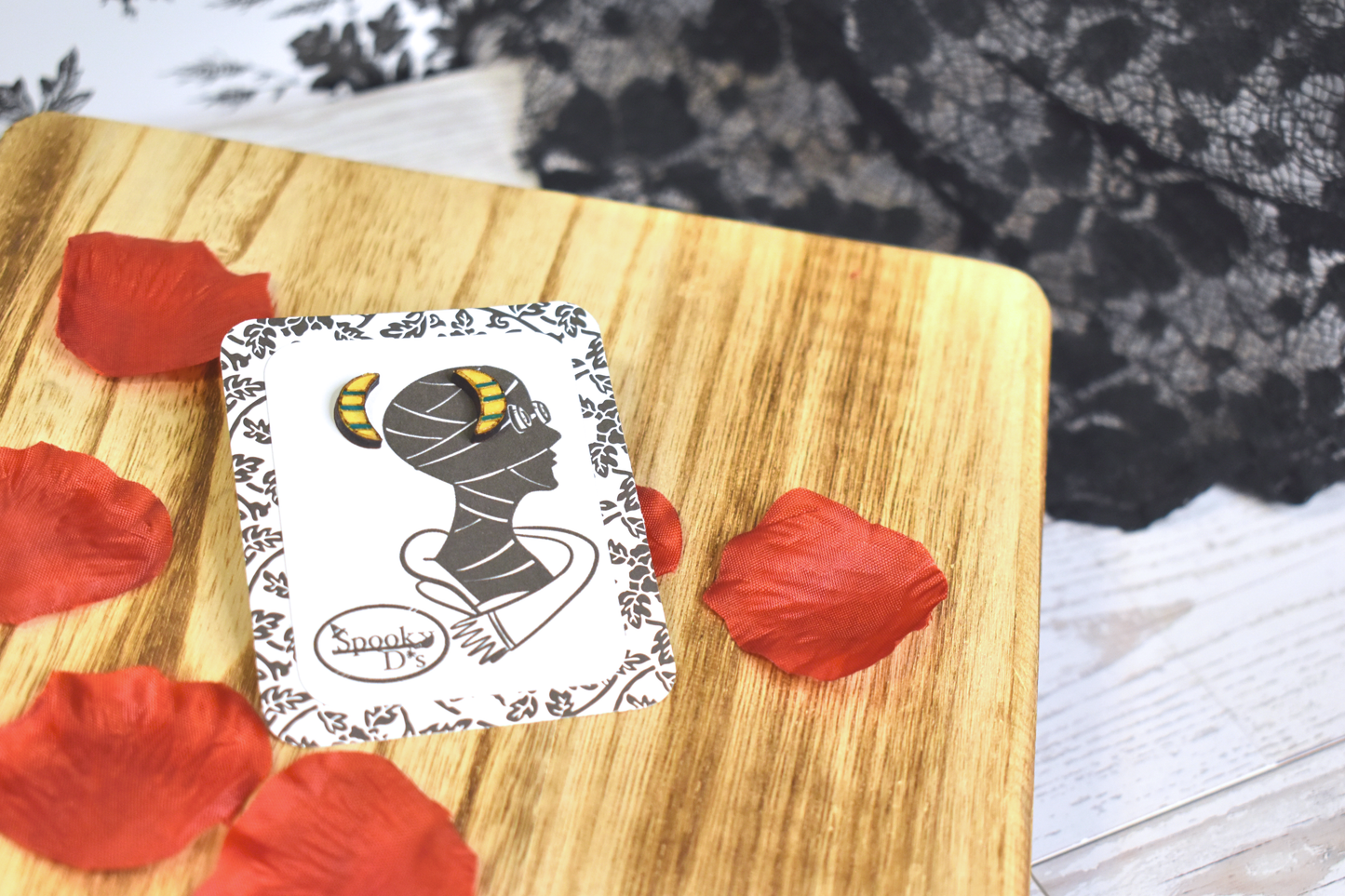 Striped Crescent Moon Earring