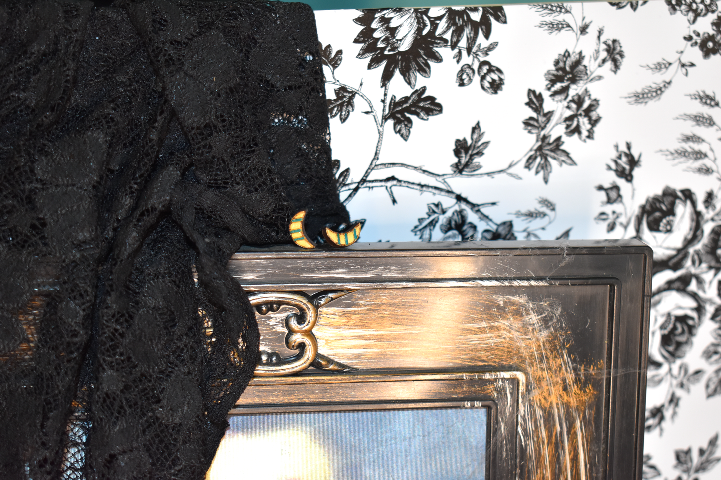 Striped Crescent Moon Earring